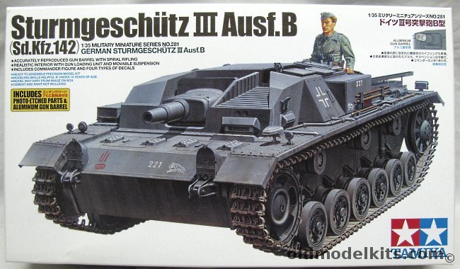 Tamiya 1/35 Sturmgeschuetz III Ausf. B - With PE and Aluminum Rifled Barrel, 35281 plastic model kit